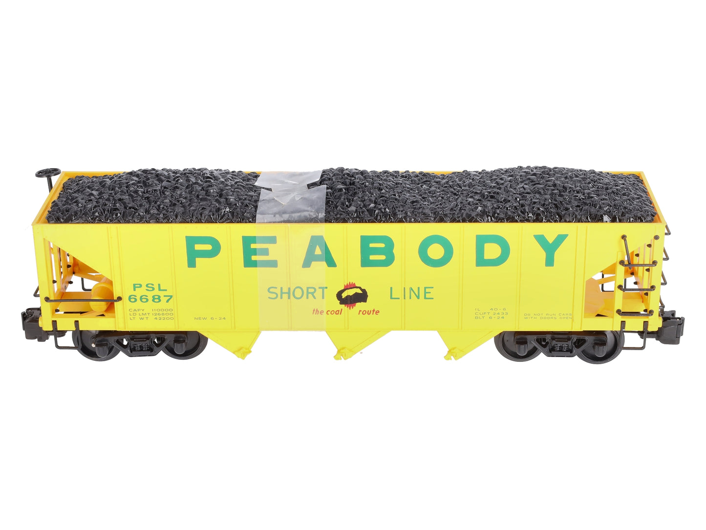 Bachmann 98229 G Scale Peabody 3-Bay Hopper w/ Coal Load #6687