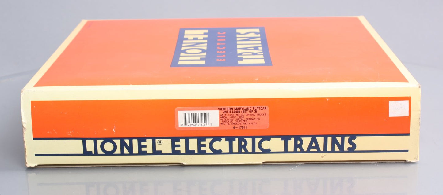 Lionel 6-17511 O Gauge Western Maryland Log Cars with Real Logs (Set of 3) LN/Box