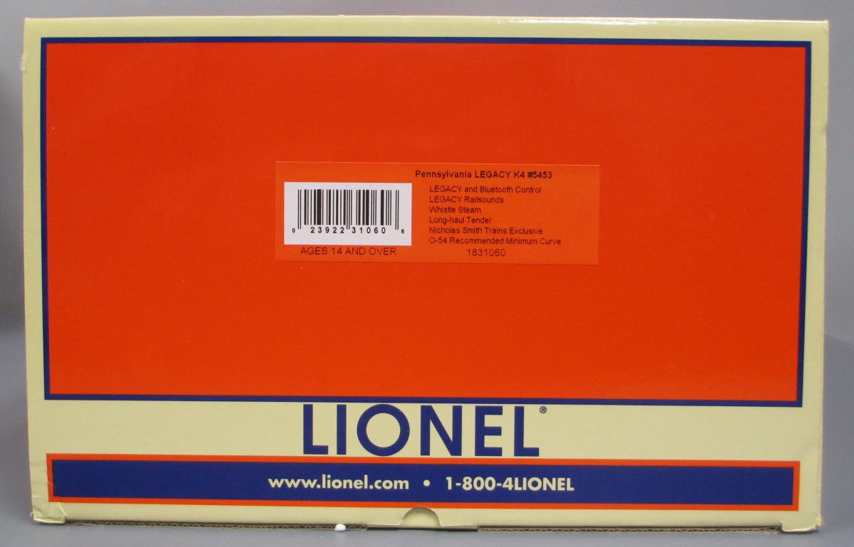 Lionel 1831060 O PRR K4 4-6-2 Steam Loco & Long Haul Tender W/ Bluetooth #5453