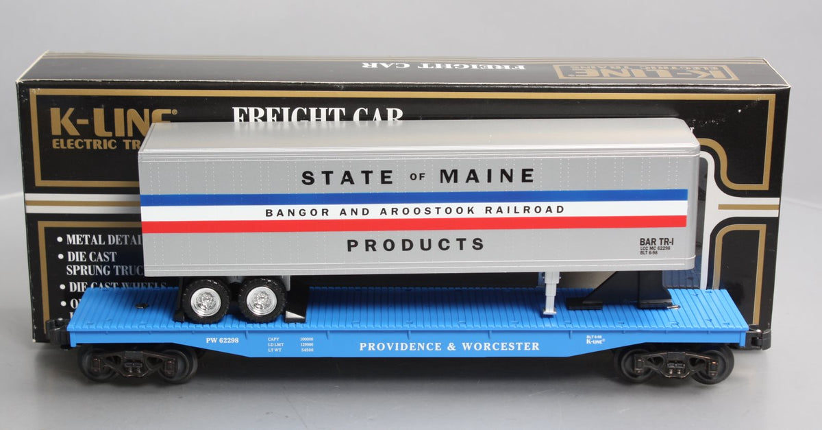 K-Line K62298 O Gauge Providence & Worcester Classic Flat Car w/ Bar Trailer LN/Box