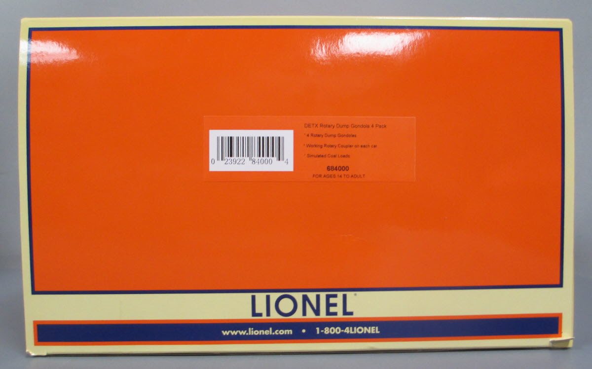 Lionel 6-84000 O Detroit Edison DETX Rotary Dump Gondola (Pack of 4) LN/Box