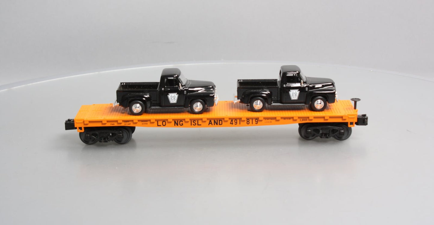 MTH 30-76671 O Long Island Flat Car with 2 '53 Ford Pickup Trucks