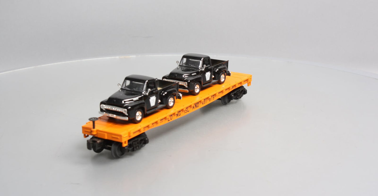 MTH 30-76671 O Long Island Flat Car with 2 '53 Ford Pickup Trucks