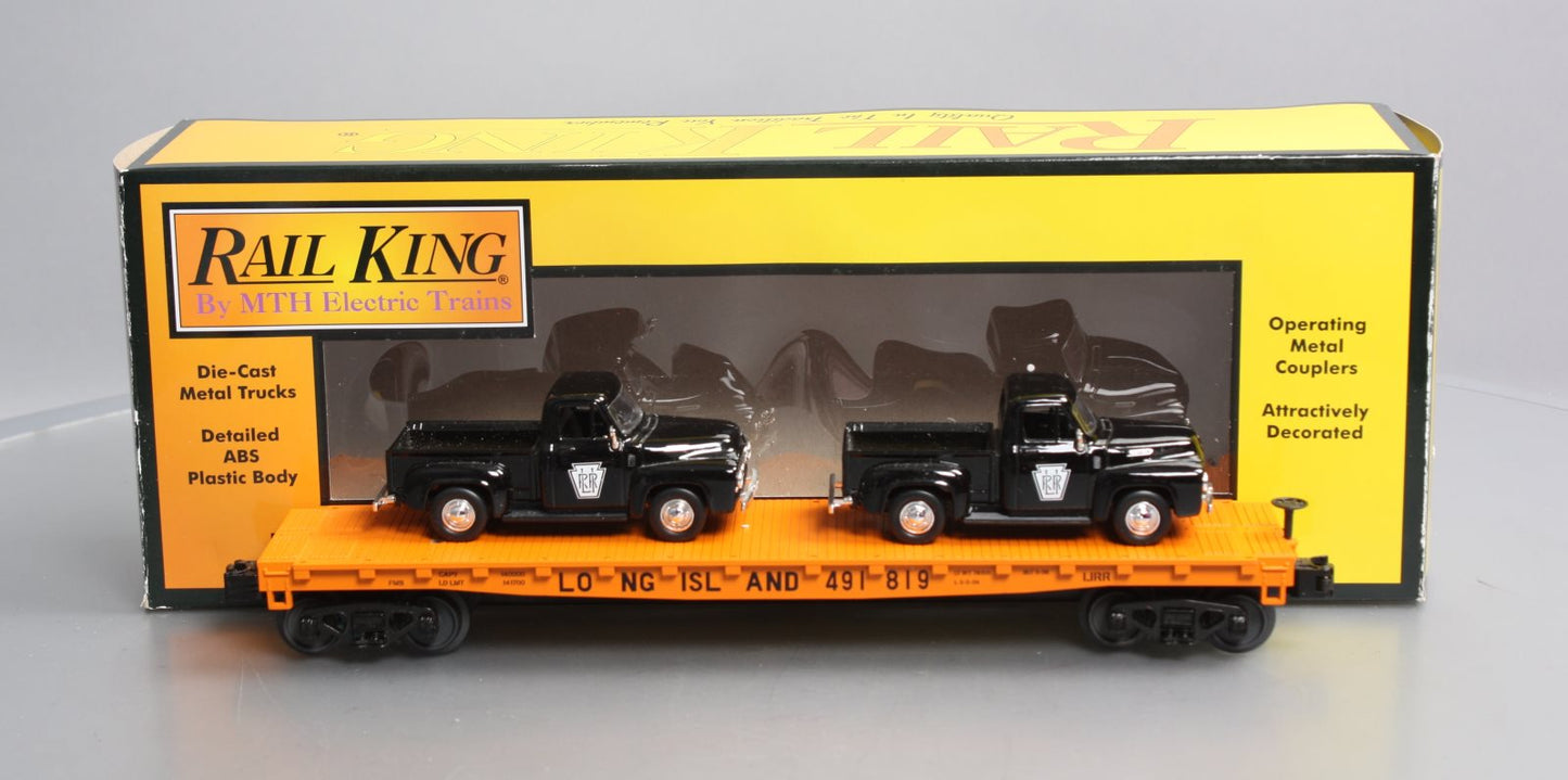 MTH 30-76671 O Long Island Flat Car with 2 '53 Ford Pickup Trucks