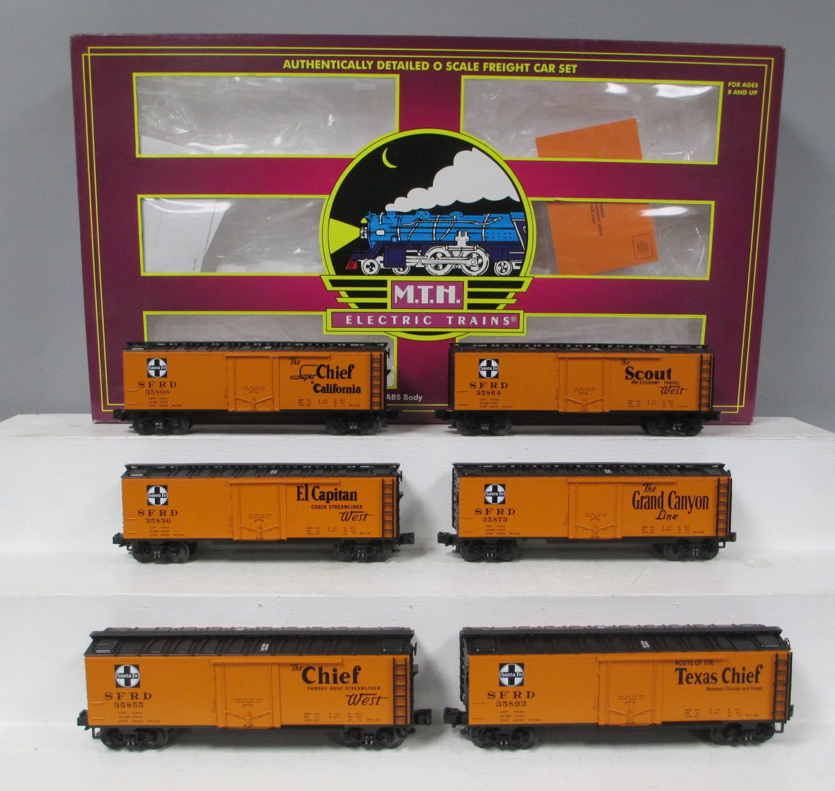 MTH 20-90039 O Gauge Santa Fe Premier 40‘ Reefer 6 Car Set LN/Box
