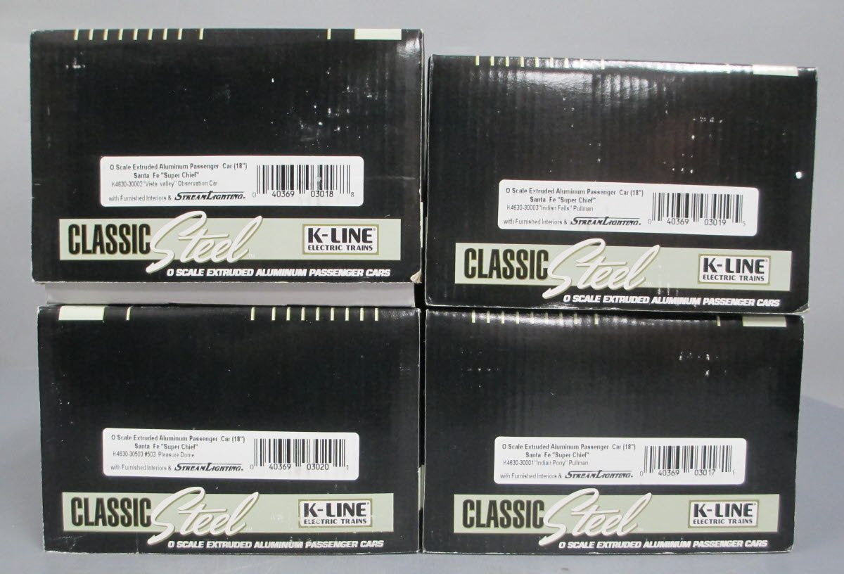 K-Line K4630C O Santa Fe "Super Chief" 18" Aluminum Passenger Cars (Set of 4) NIB
