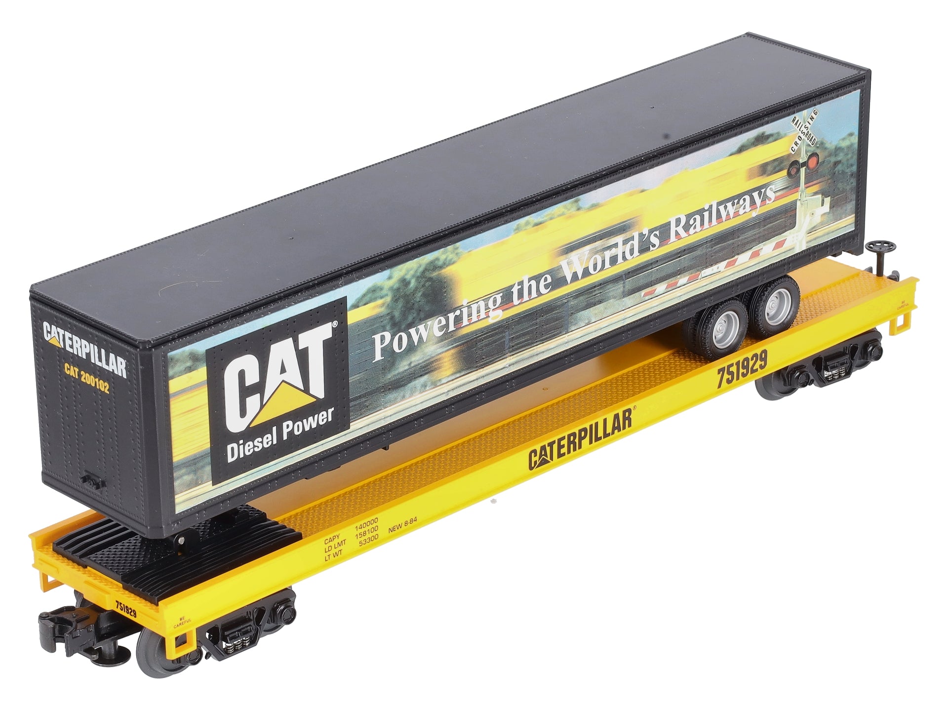 MTH 20-98135 O Gauge Caterpillar Flat Car with 48' Trailer #751929 LN/Box