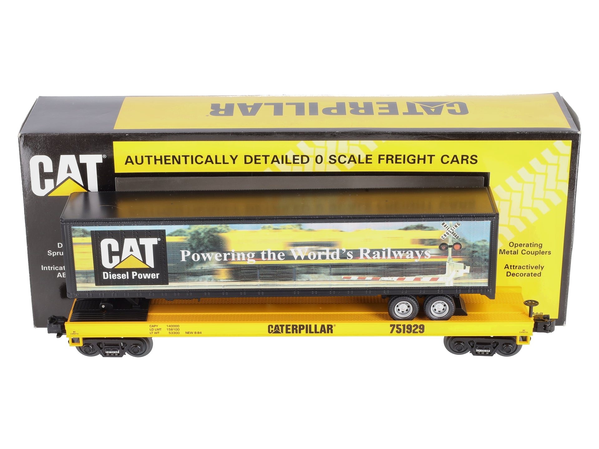 MTH 20-98135 O Gauge Caterpillar Flat Car with 48' Trailer #751929 LN/Box