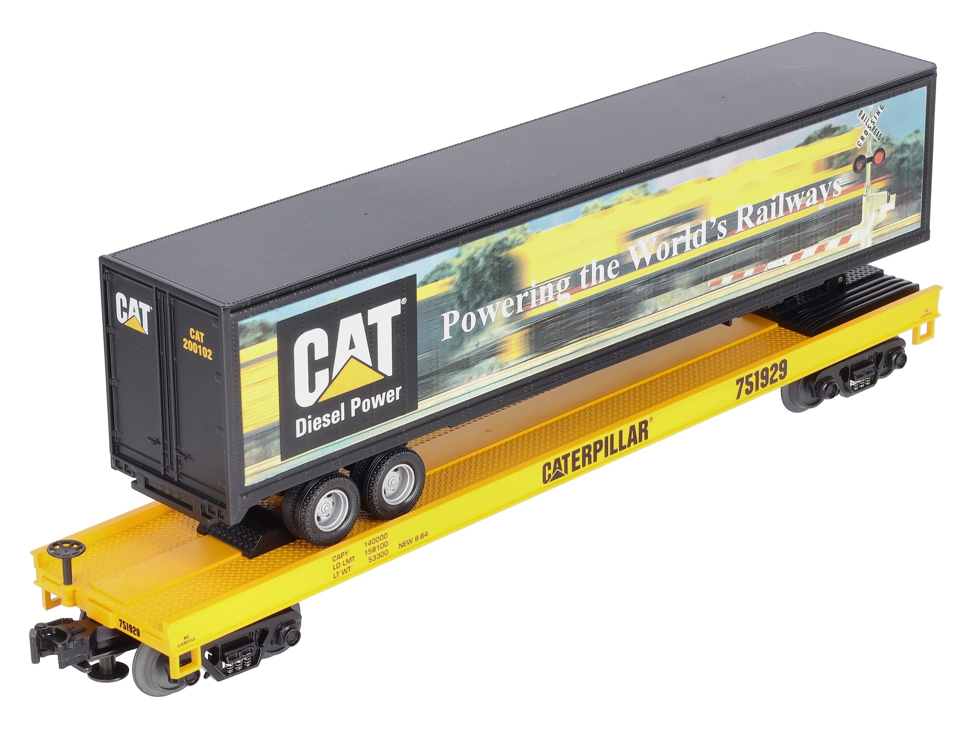 MTH 20-98135 O Gauge Caterpillar Flat Car with 48' Trailer #751929 LN/Box