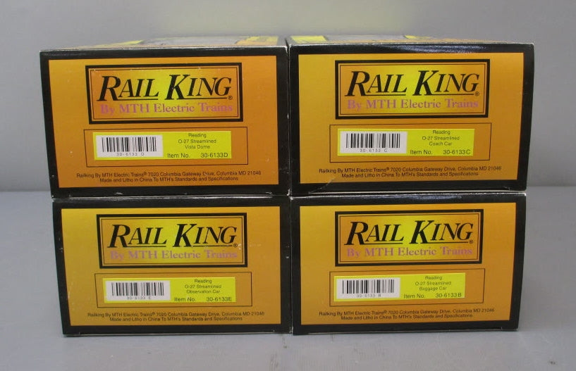 MTH 30-6133 O Reading RailKing O-27 Streamlined Passenger Car Set (Set of 4) NIB