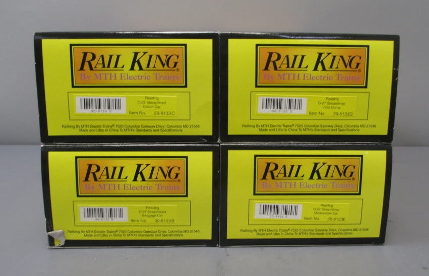 MTH 30-6133 O Reading RailKing O-27 Streamlined Passenger Car Set (Set of 4) NIB