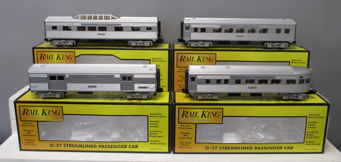MTH 30-6133 O Reading RailKing O-27 Streamlined Passenger Car Set (Set of 4) NIB
