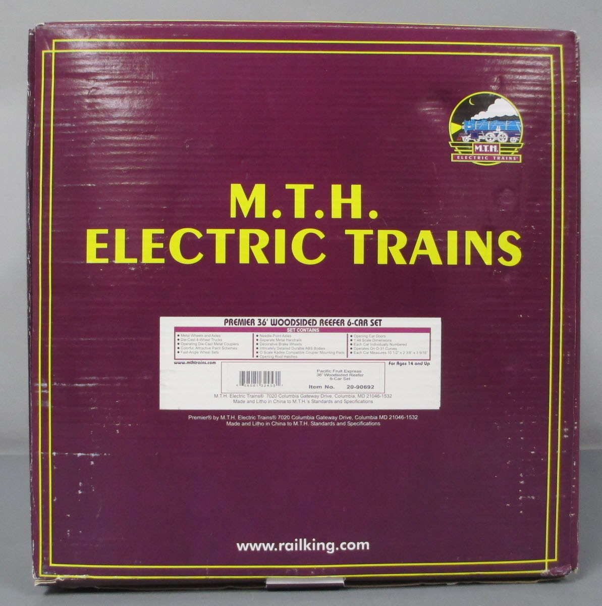MTH 20-90692 O Pacific Fruit Express 36' Woodsided Reefer 6-Car Set MT/Box