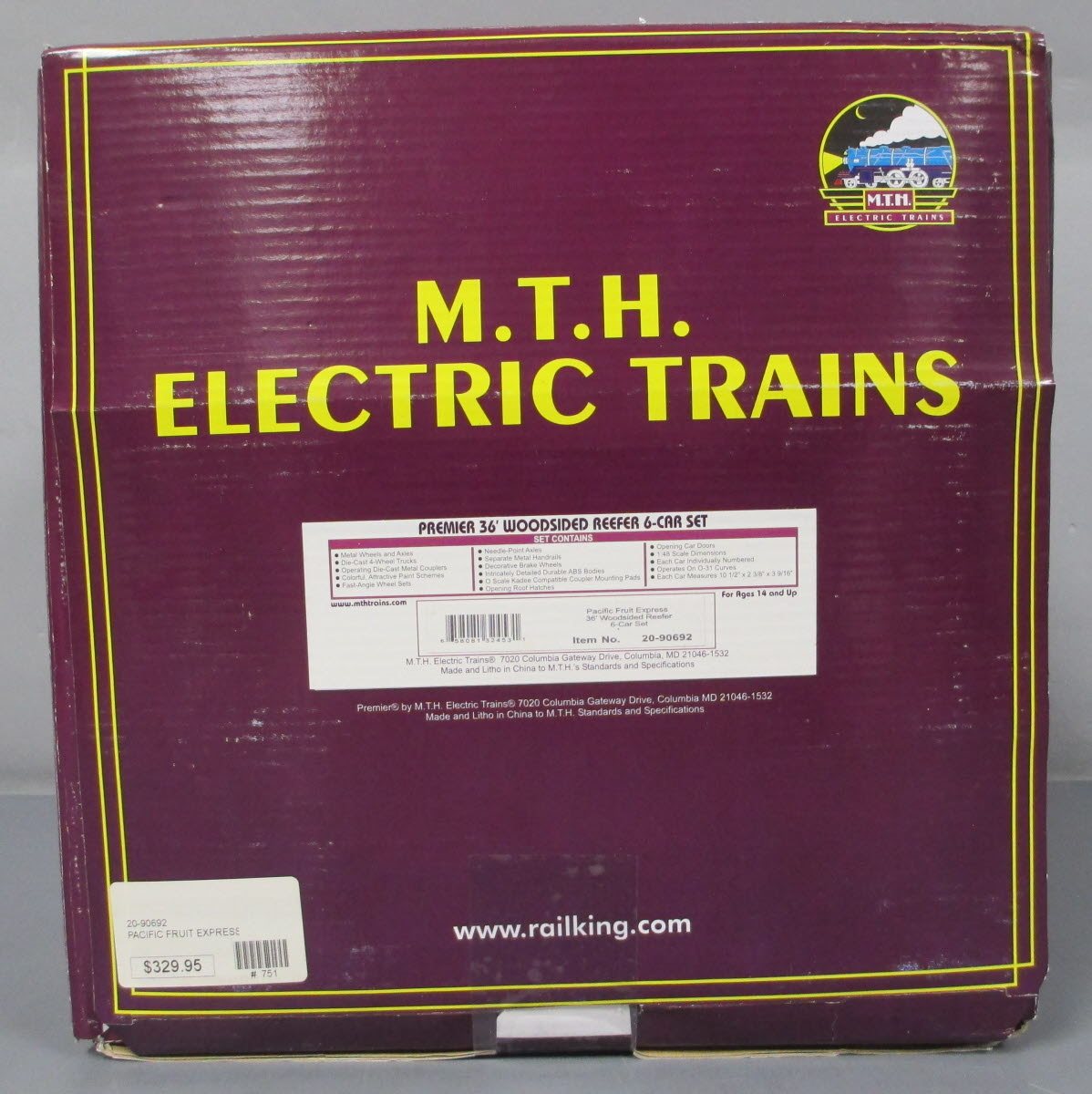 MTH 20-90692 O Pacific Fruit Express 36' Woodsided Reefer 6-Car Set MT/Box