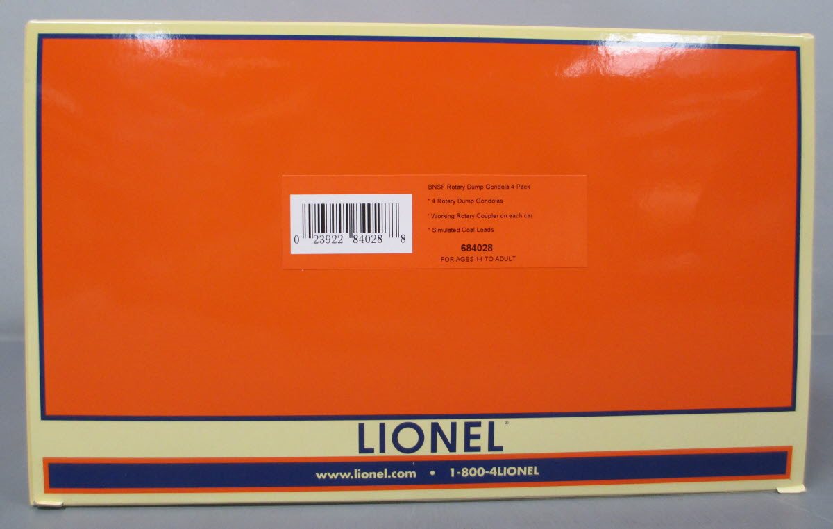 Lionel 6-84028 O Burlington Northern Santa Fe Rotary Gondola (Pack of 4) NIB