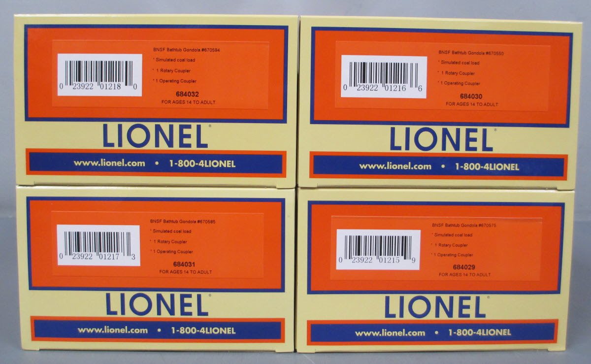 Lionel 6-84028 O Burlington Northern Santa Fe Rotary Gondola (Pack of 4) NIB