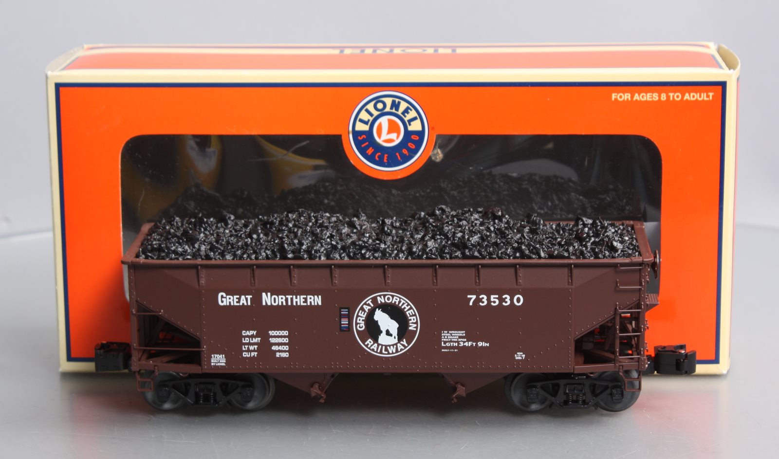 Lionel 6-17041 O Gauge Great Norhern Die-Cast Offset 2-Bay Hopper w/ Load #73530