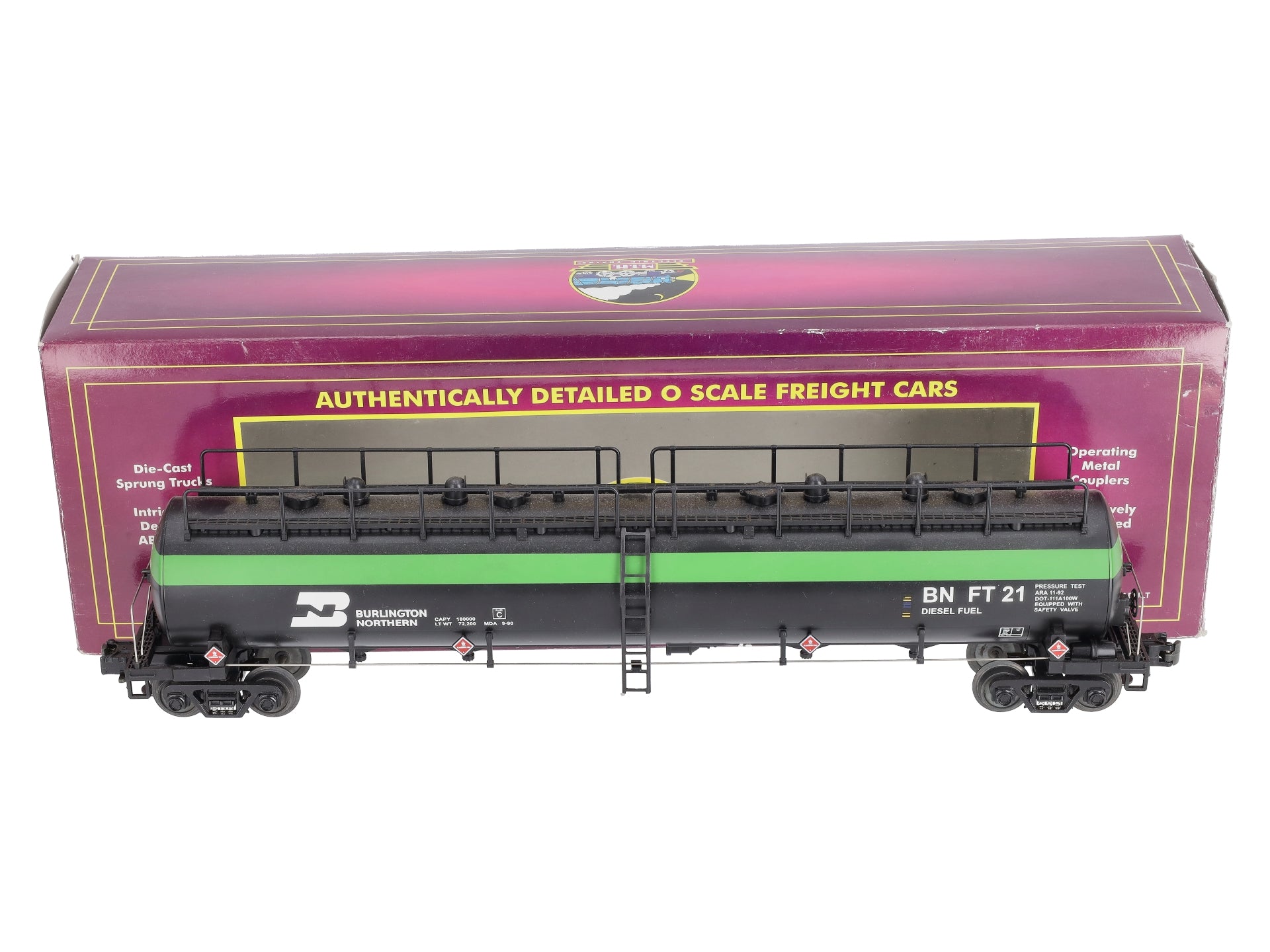 MTH 20-90014A O Burlington Northern 20K 4-Compartment Tank Car #21 EX/Box
