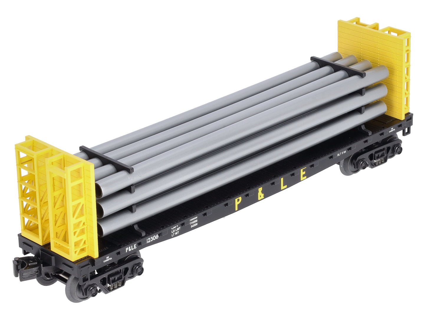 MTH 30-76233 Pittsburgh & Lake Erie Flat Car - w/Bulkheads & Pipe Load #42306 LN/Box