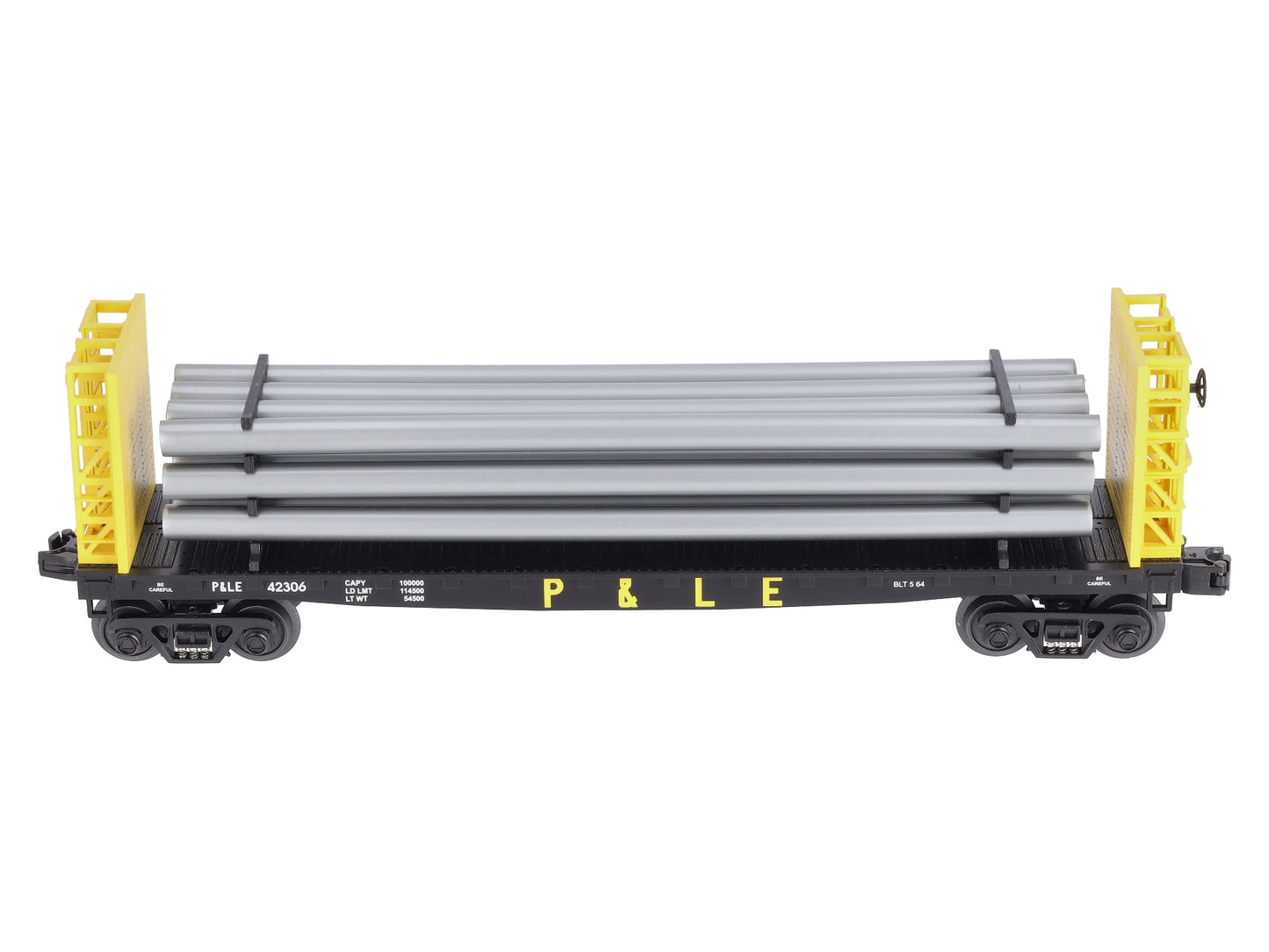 MTH 30-76233 Pittsburgh & Lake Erie Flat Car - w/Bulkheads & Pipe Load #42306 LN/Box