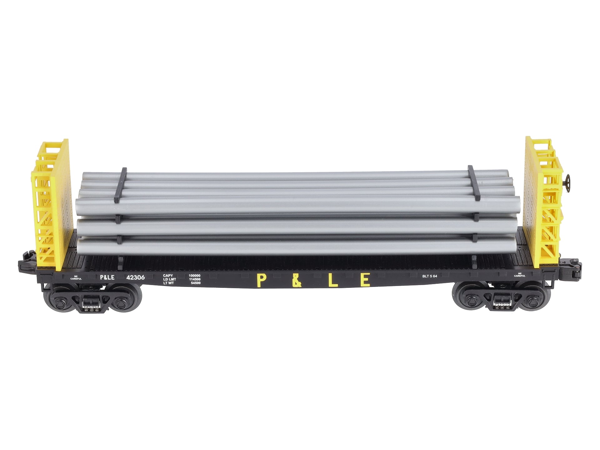 MTH 30-76233 Pittsburgh & Lake Erie Flat Car - w/Bulkheads & Pipe Load #42306 LN/Box