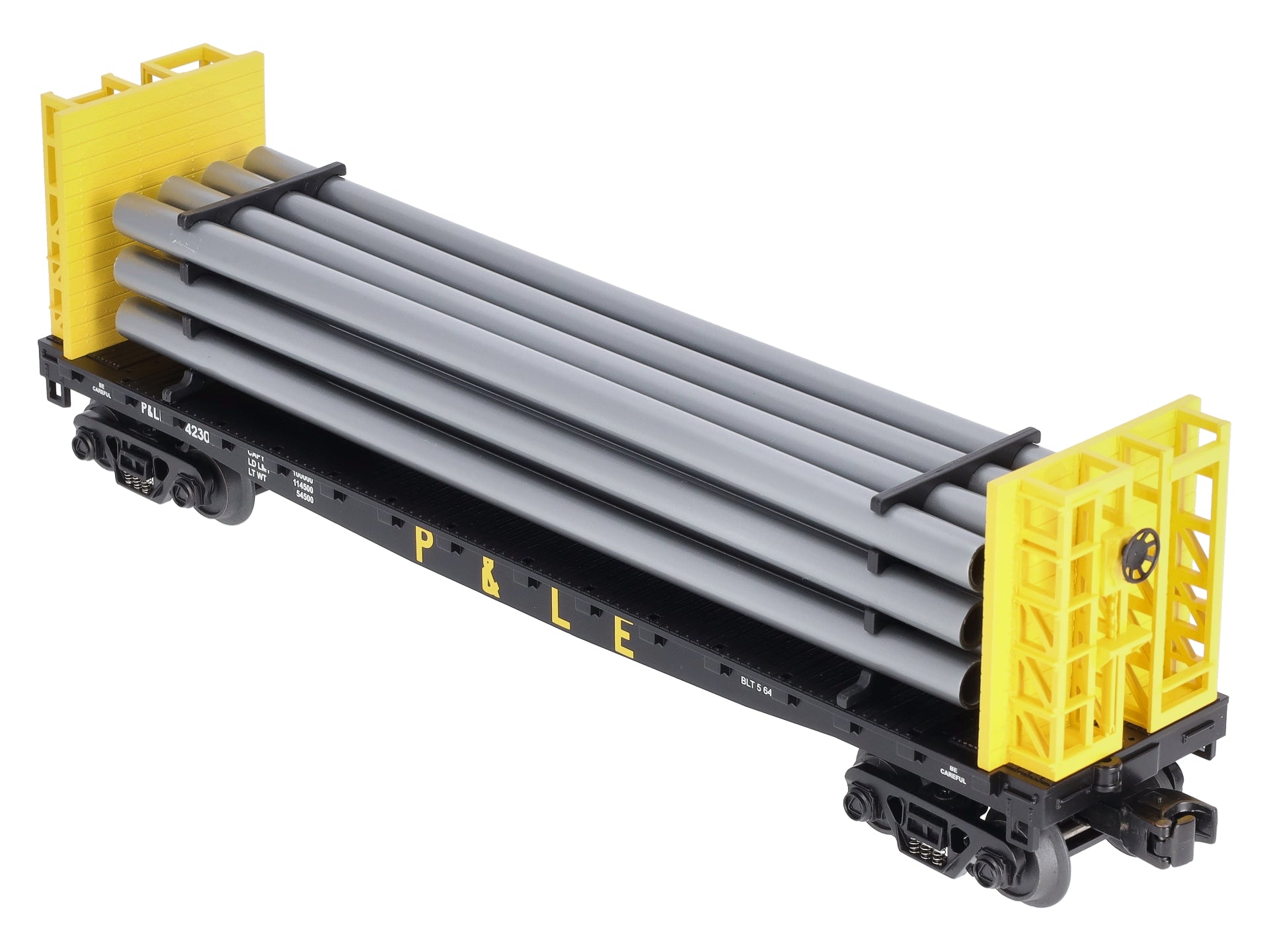 MTH 30-76233 Pittsburgh & Lake Erie Flat Car - w/Bulkheads & Pipe Load #42306 LN/Box