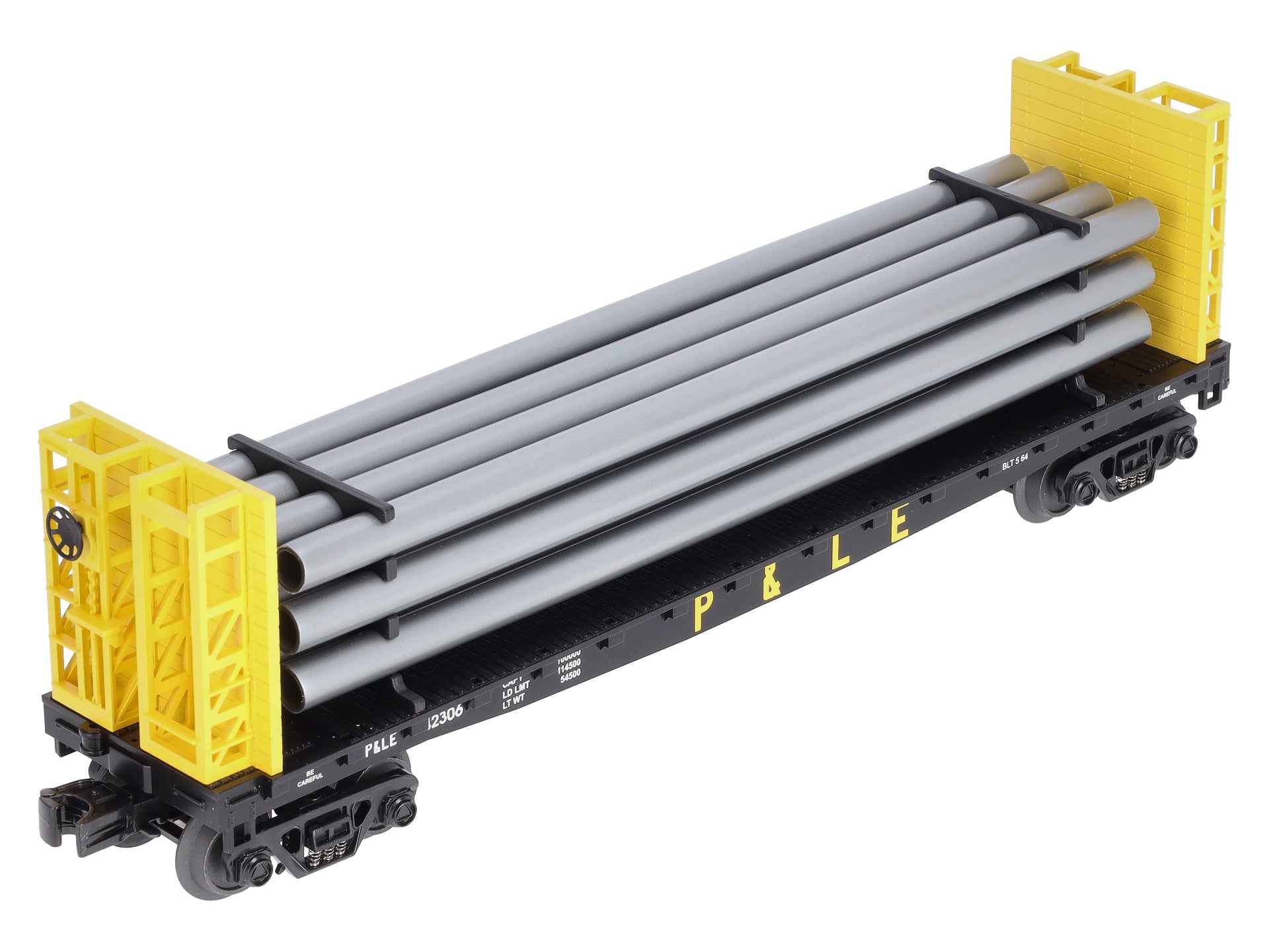 MTH 30-76233 Pittsburgh & Lake Erie Flat Car - w/Bulkheads & Pipe Load #42306 LN/Box