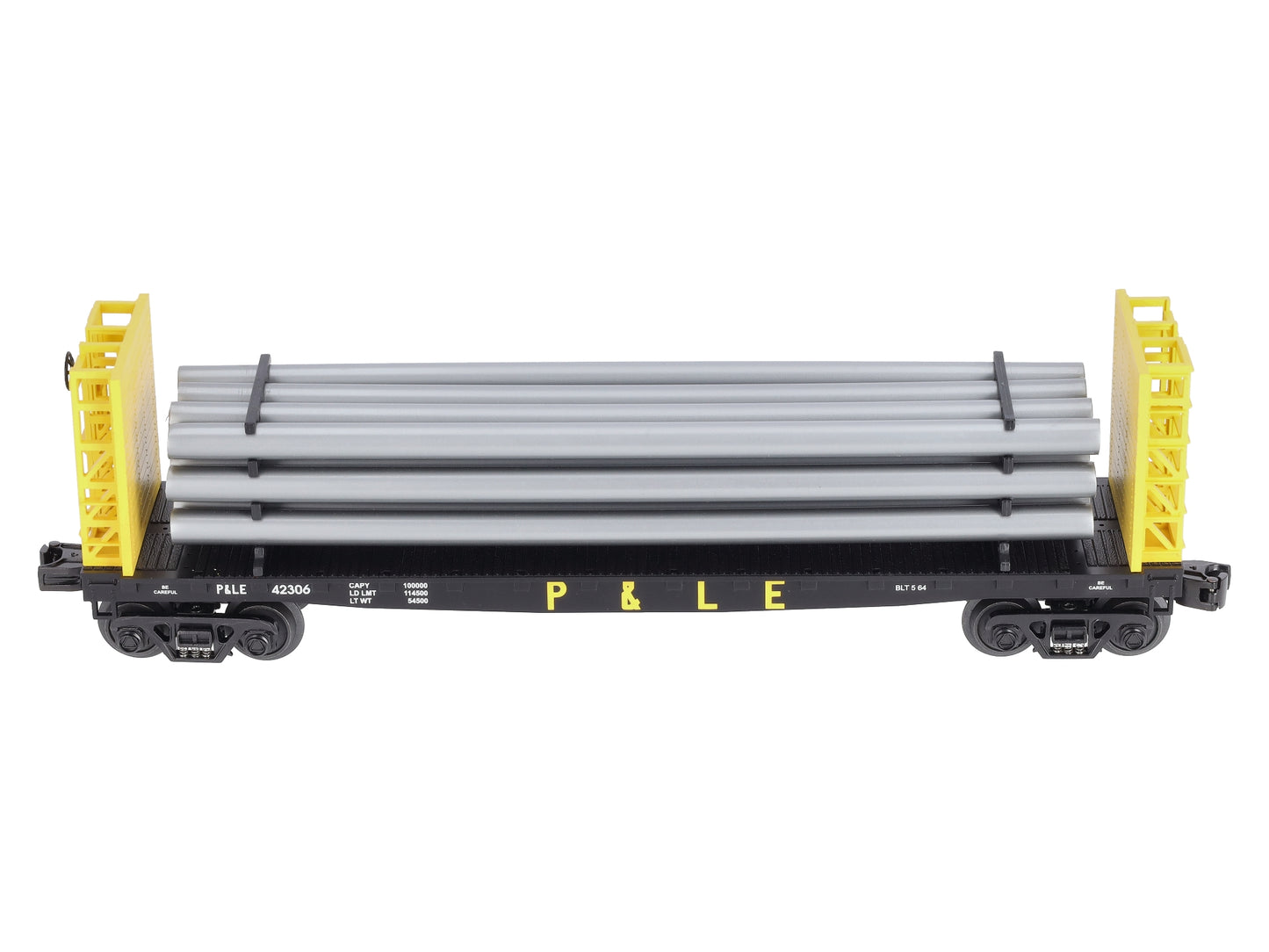 MTH 30-76233 Pittsburgh & Lake Erie Flat Car - w/Bulkheads & Pipe Load #42306 LN/Box