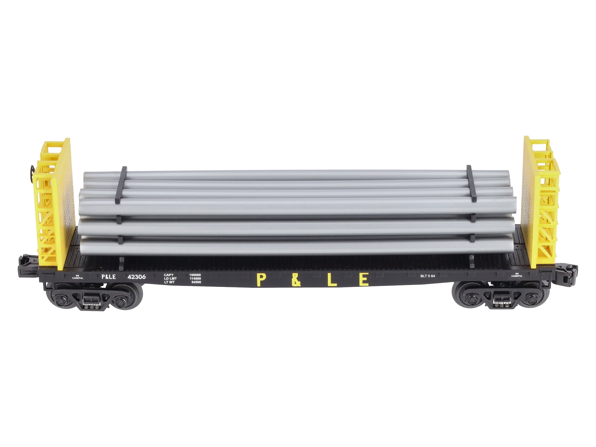 MTH 30-76233 Pittsburgh & Lake Erie Flat Car - w/Bulkheads & Pipe Load #42306 LN/Box