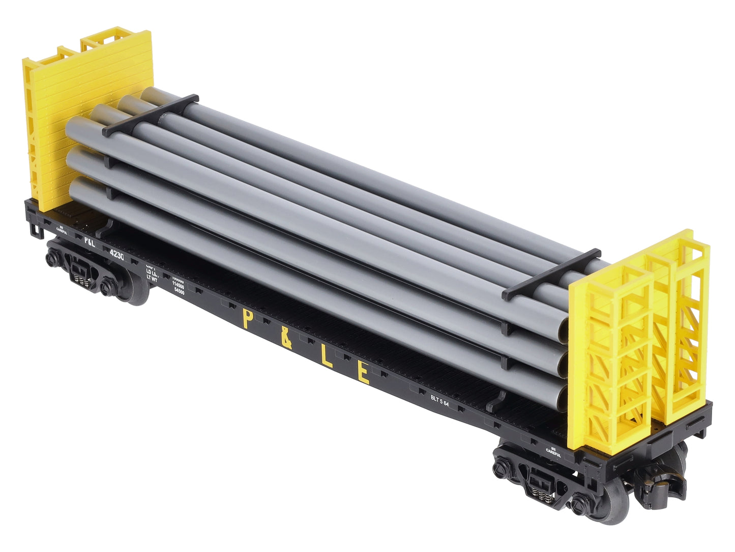 MTH 30-76233 Pittsburgh & Lake Erie Flat Car - w/Bulkheads & Pipe Load #42306 LN/Box