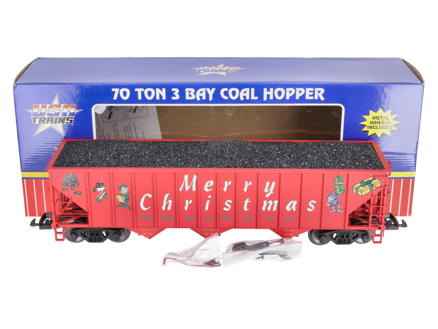 USA Trains 14025 G Christmas 70-Ton 3-Bay Coal Hopper with Coal Load