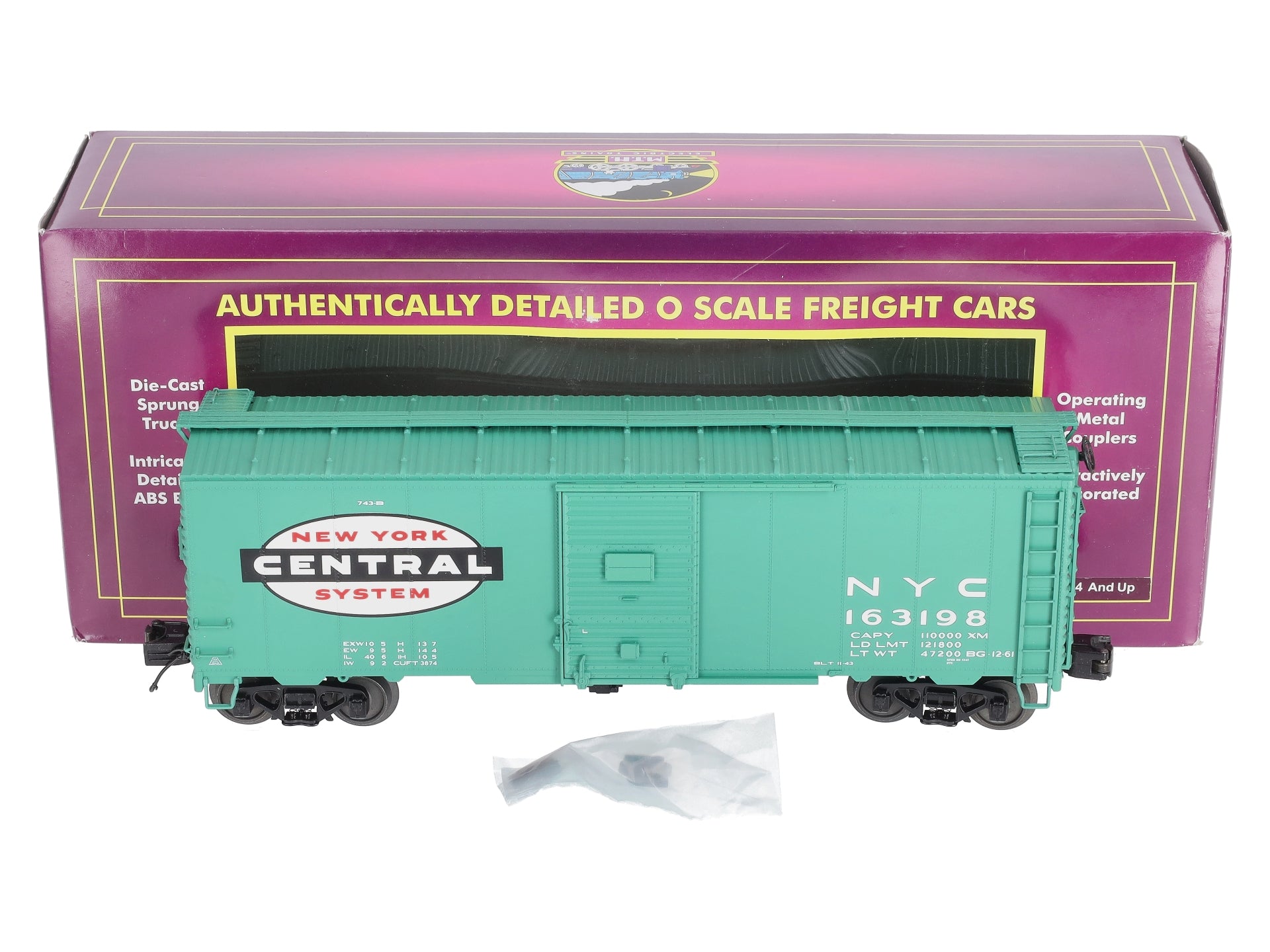 MTH 20-93469 O Gauge New York Central 40' AAR Box Car #163198 LN/Box
