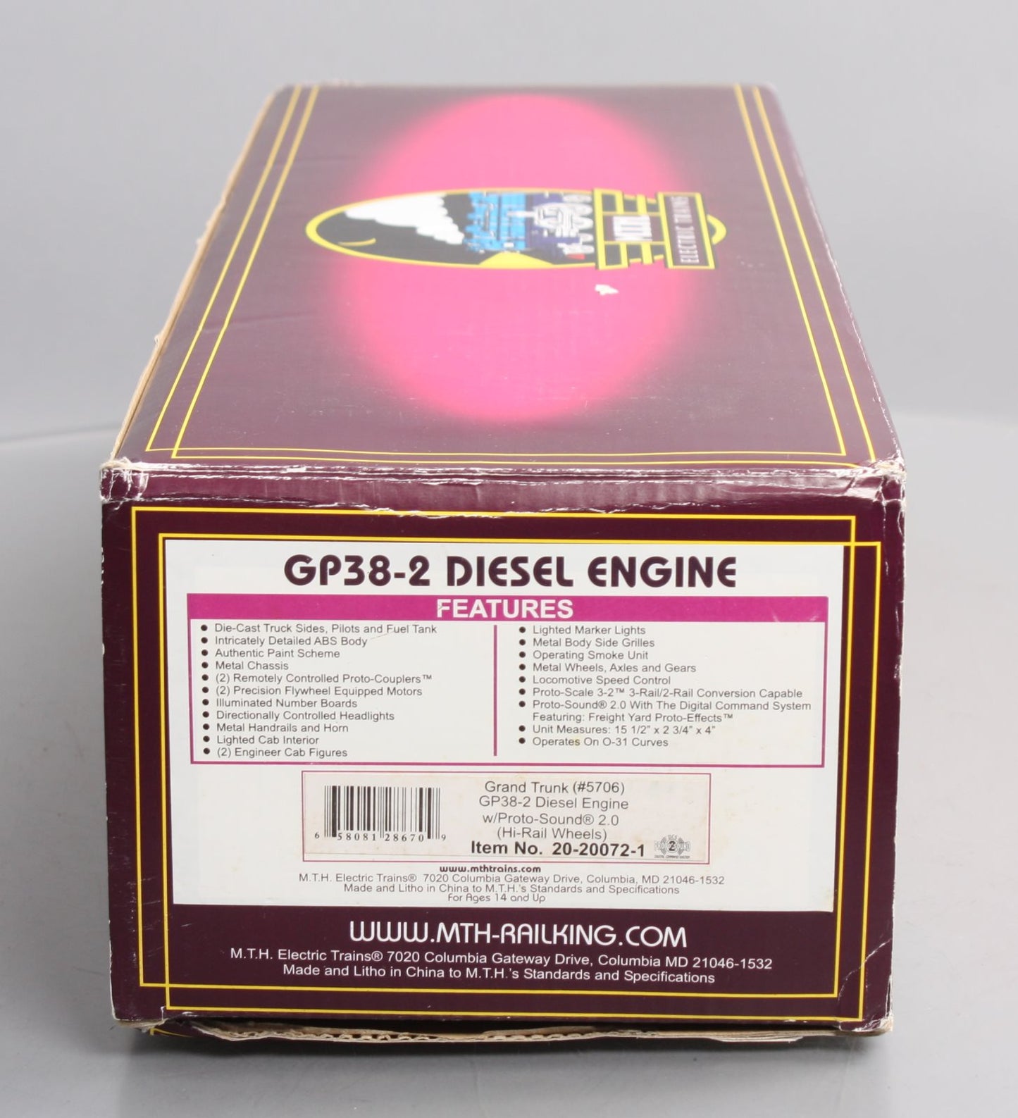 MTH 20-20072-1 O Gauge Grand Trunk GP38-2 Diesel Engine #5704 w/PS 2.0