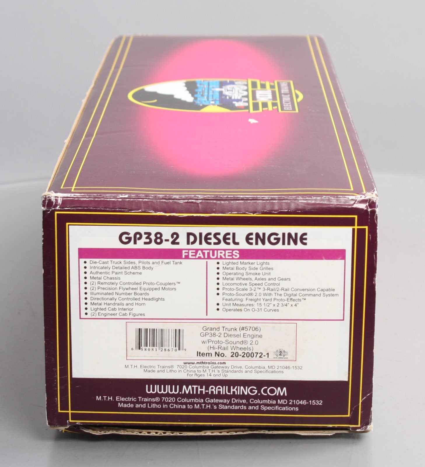 MTH 20-20072-1 O Gauge Grand Trunk GP38-2 Diesel Engine #5704 w/PS 2.0