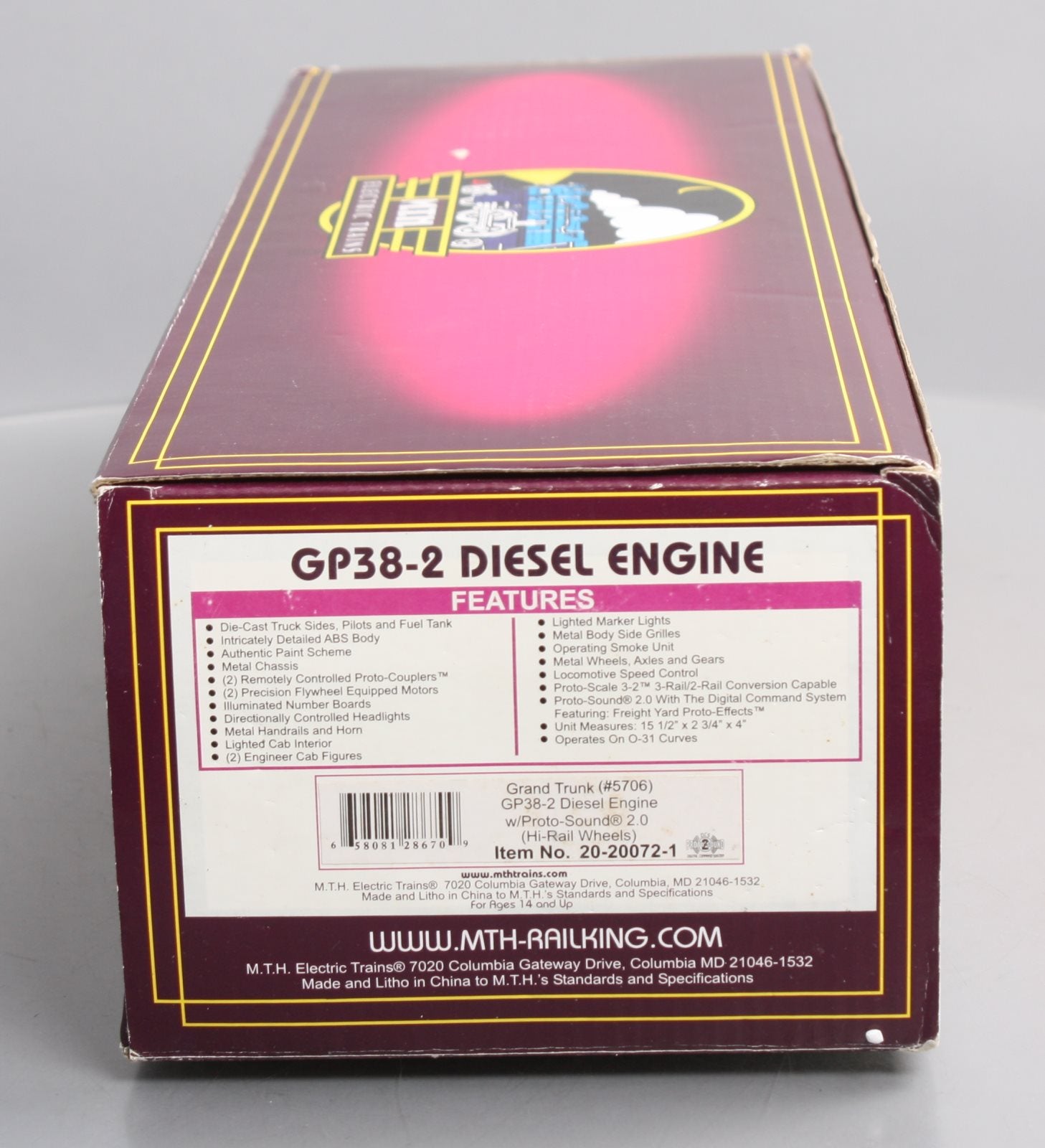 MTH 20-20072-1 O Gauge Grand Trunk GP38-2 Diesel Engine #5704 w/PS 2.0