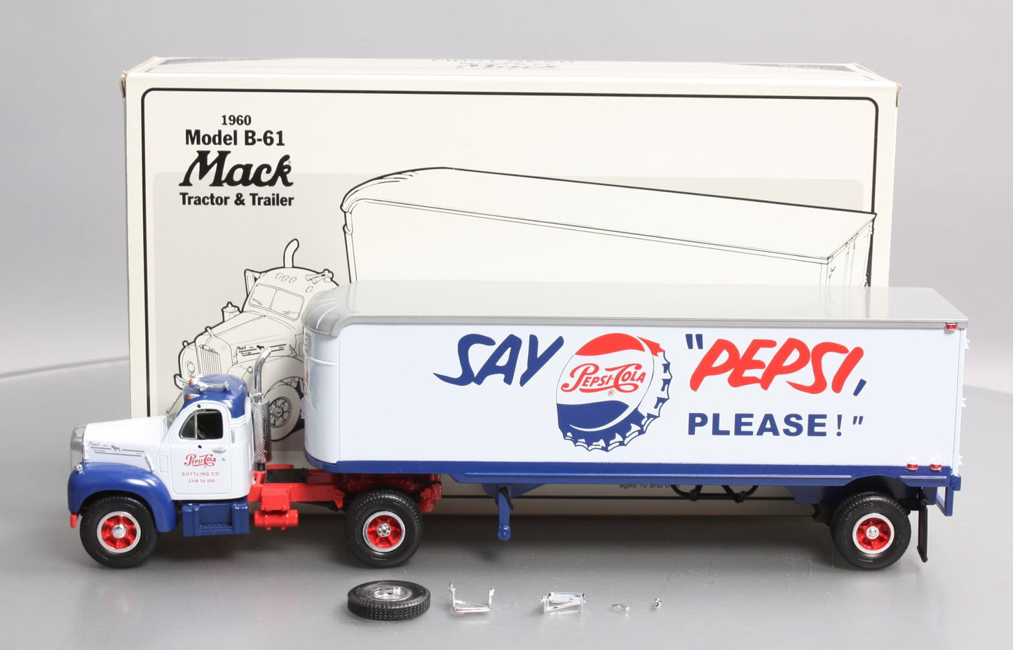 First Gear 19-1357 1:34 Scale 1960 B-61 Mack Pepsi Tractor and Trailer LN/Box
