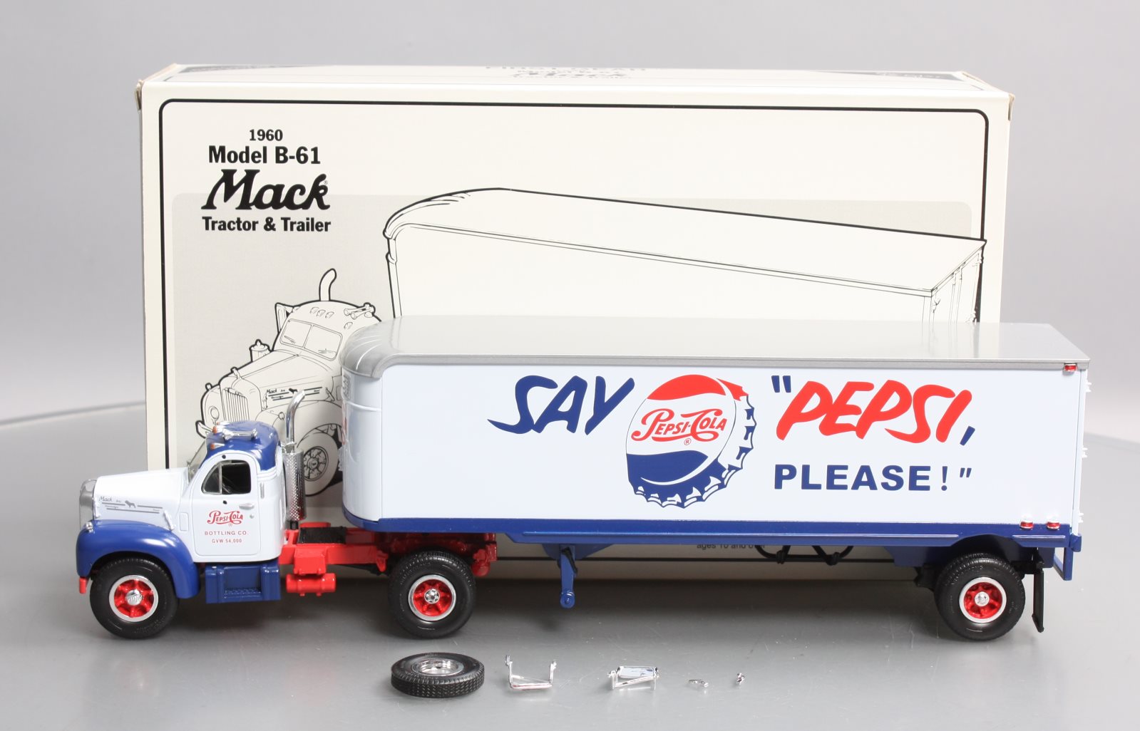 First Gear 19-1357 1:34 Scale 1960 B-61 Mack Pepsi Tractor and Trailer LN/Box