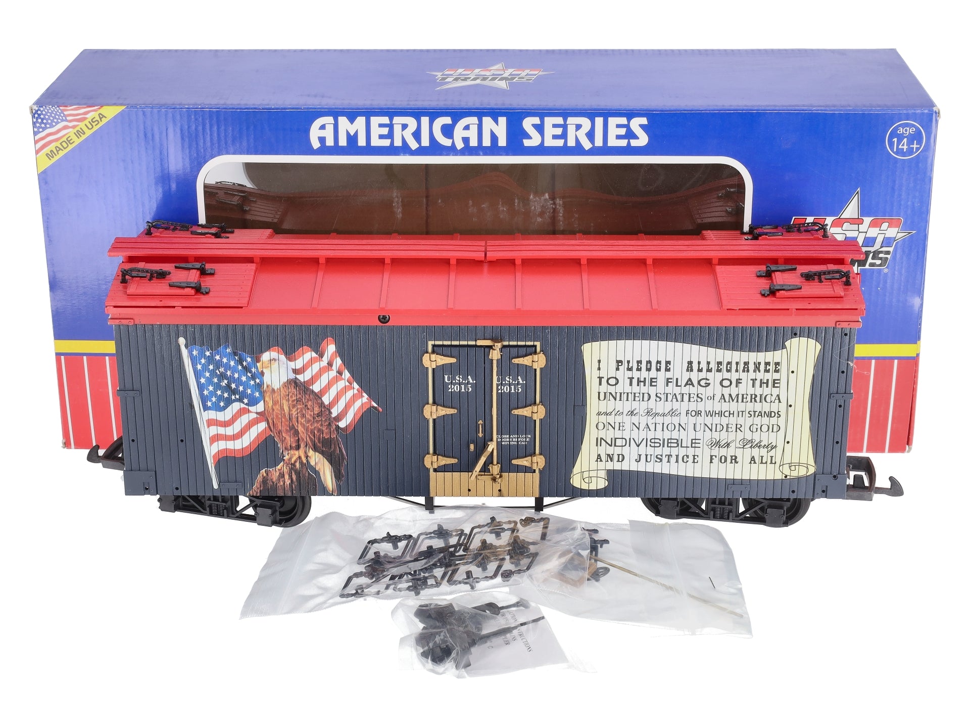 USA Trains R16487 G Pledge of Allegiance U.S. Refrigerator Cars (Dark Blue/Red)