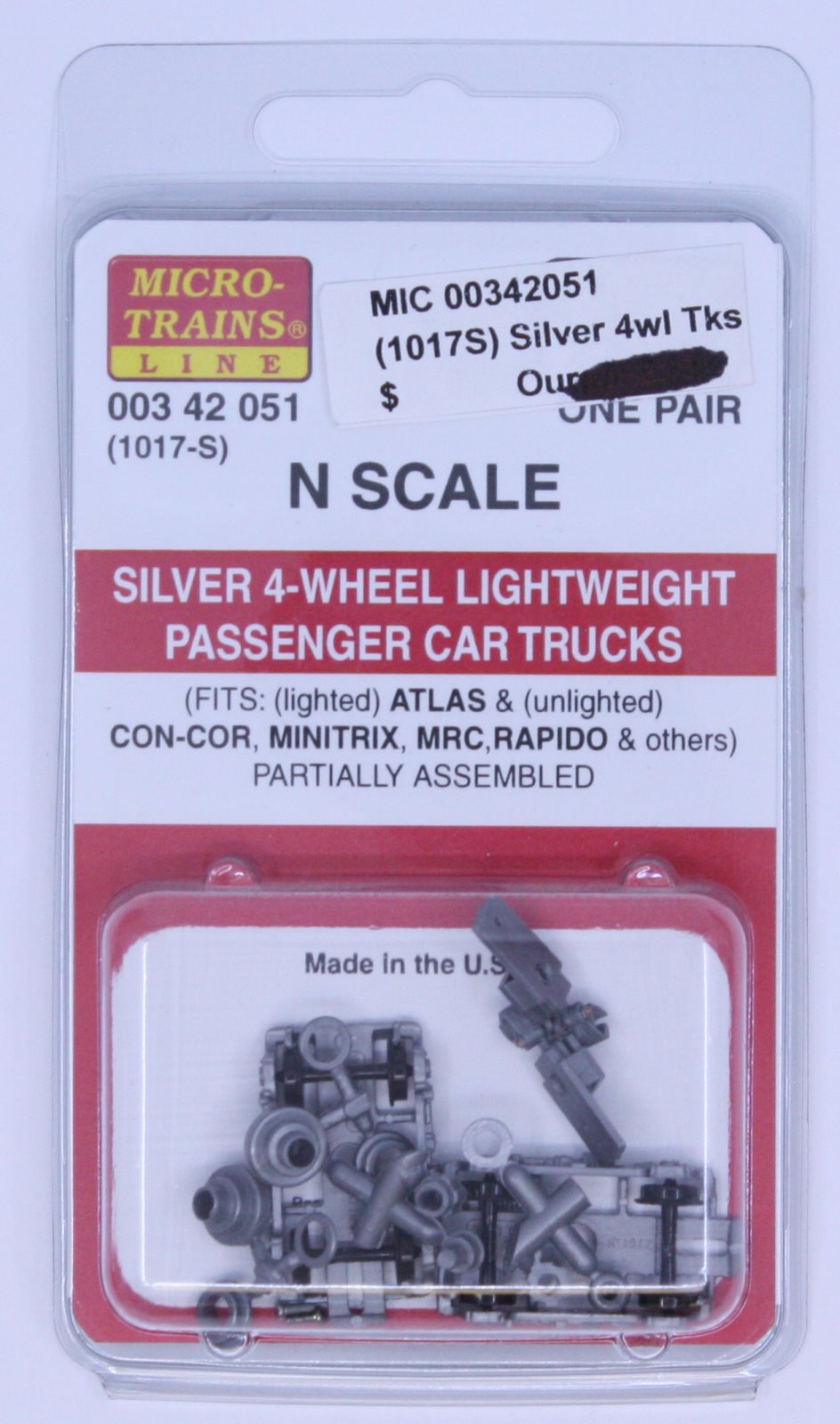 Micro-Trains 00342051 N Four-Wheel Passenger Car Trucks Standard w/Adjustable