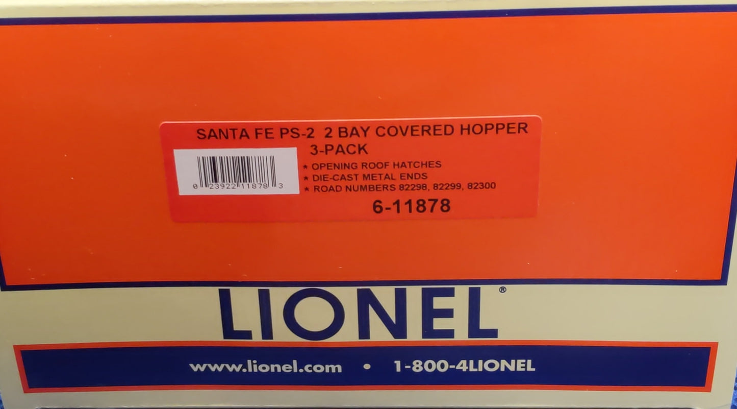 Lionel 6-11878 O Gauge Santa Fe PS-2 2-Bay Covered Hopper (Set of 3)