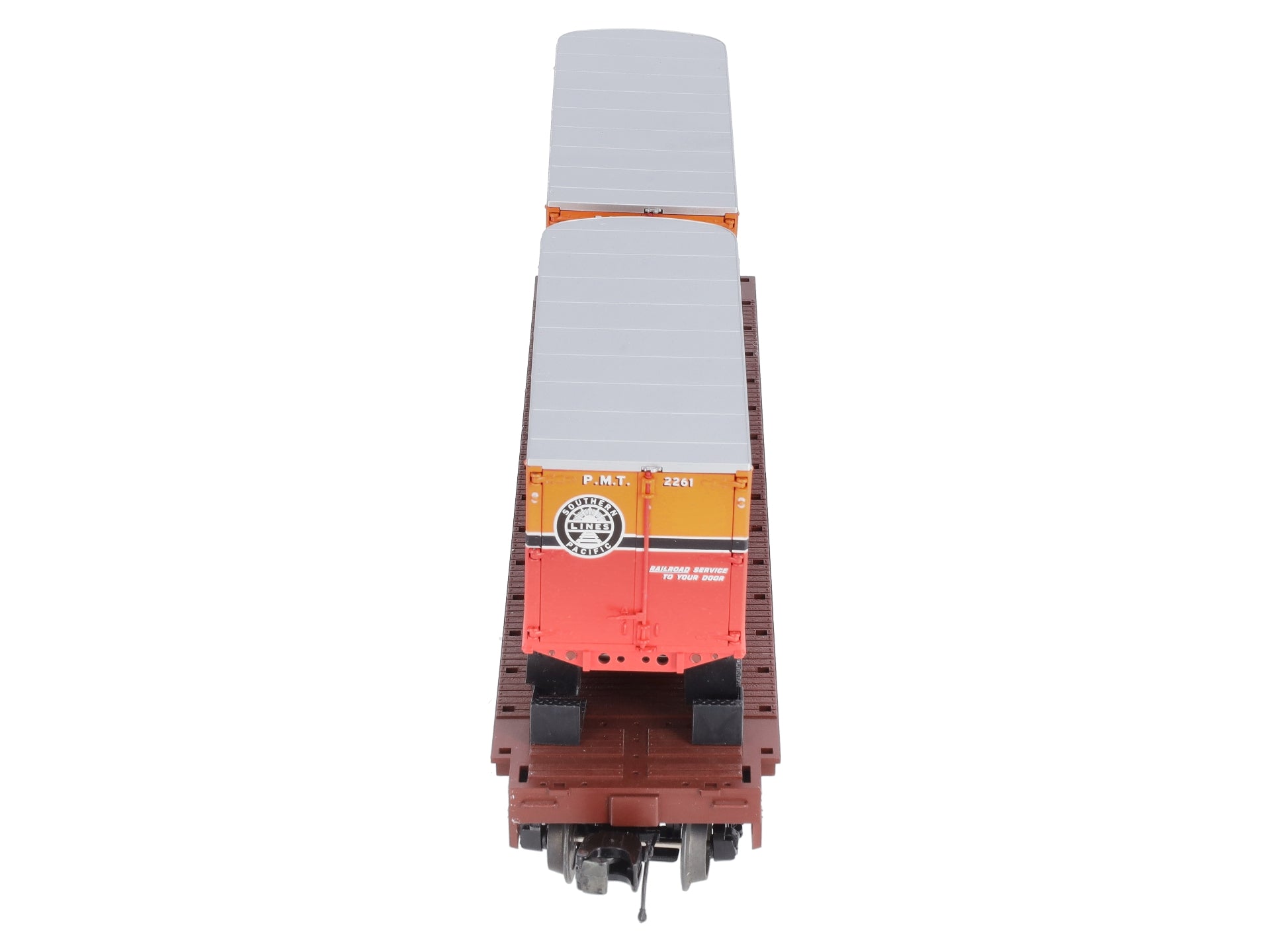 MTH 20-98601 O Gauge Southern Pacific Flat w/2 PUP Trailers