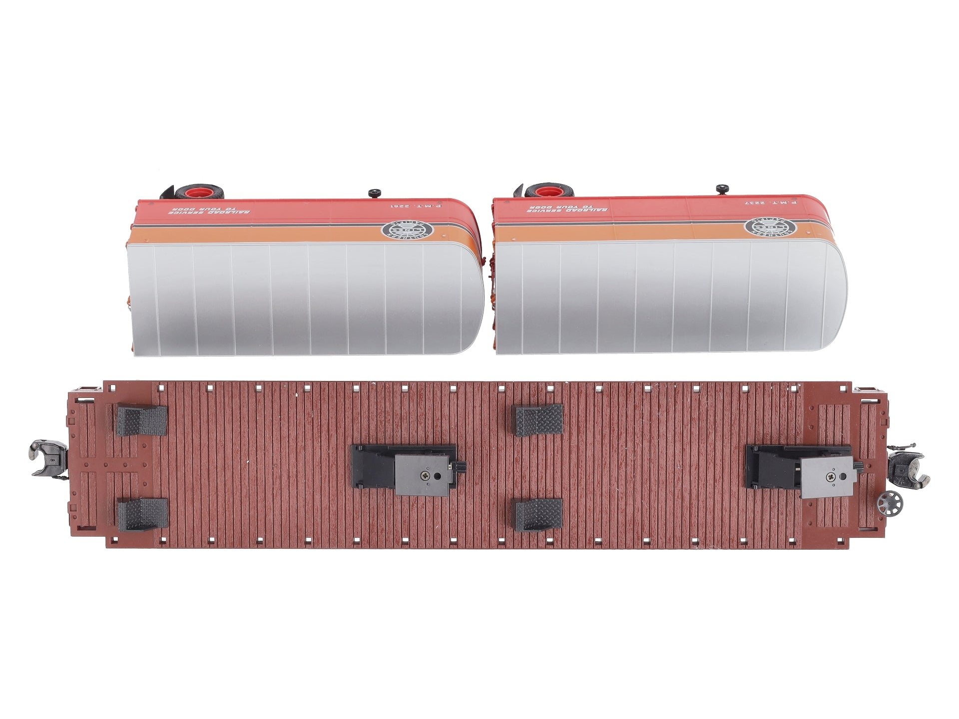 MTH 20-98601 O Gauge Southern Pacific Flat w/2 PUP Trailers