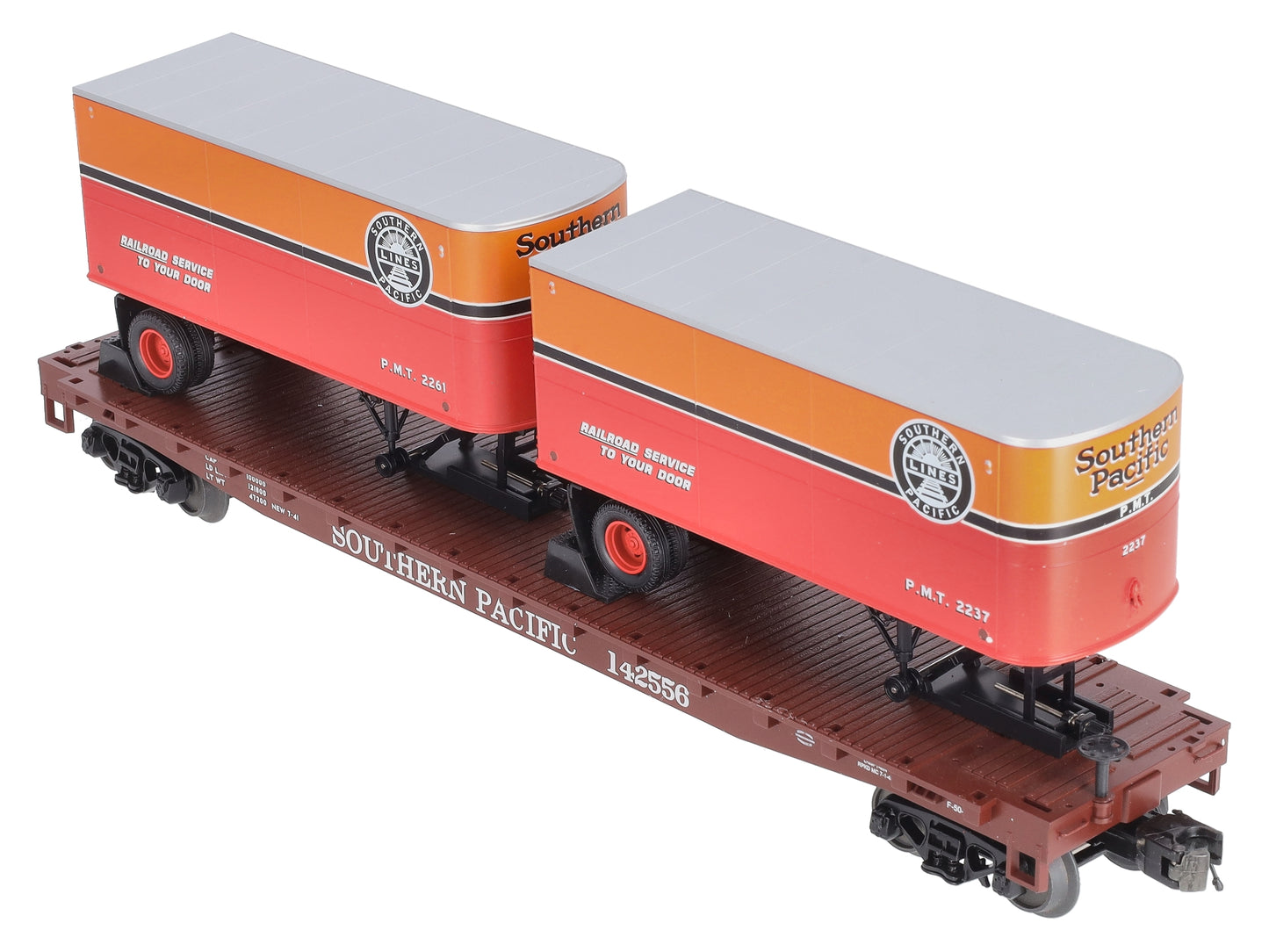 MTH 20-98601 O Gauge Southern Pacific Flat w/2 PUP Trailers
