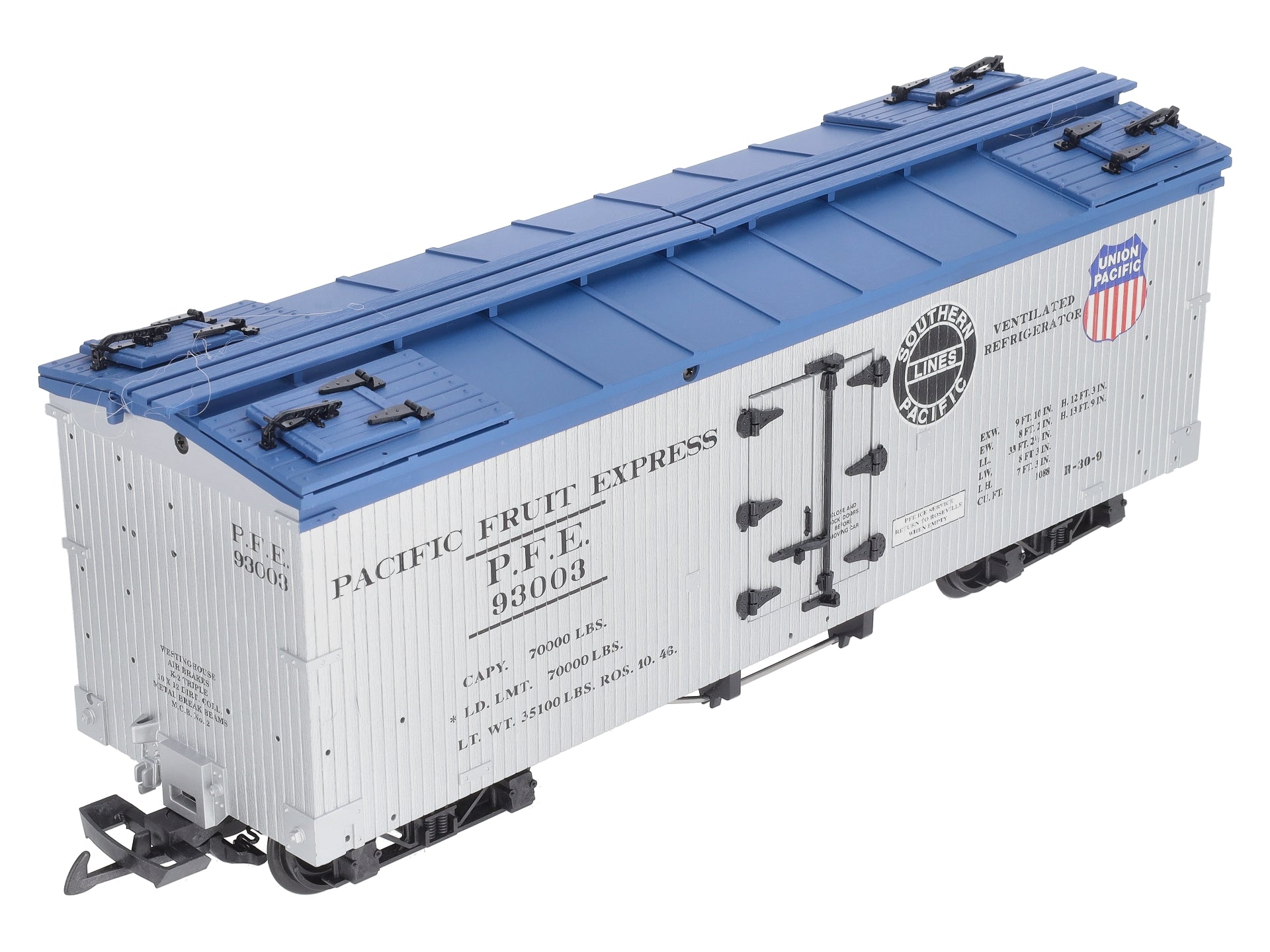 USA Trains R16004C G PFE SP/UP U.S. Refrigerator Cars (Silver/Blue) #93003