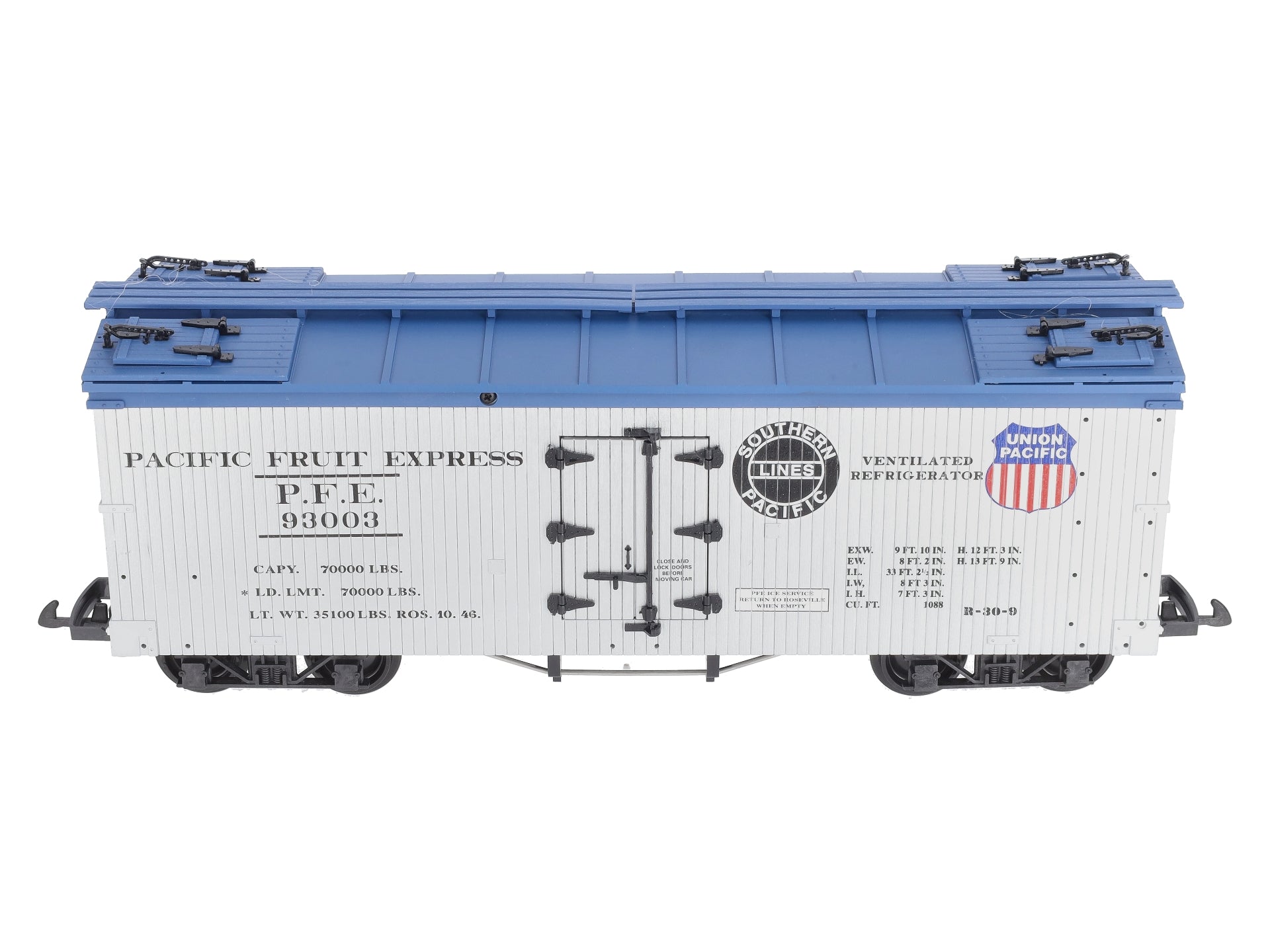USA Trains R16004C G PFE SP/UP U.S. Refrigerator Cars (Silver/Blue) #93003