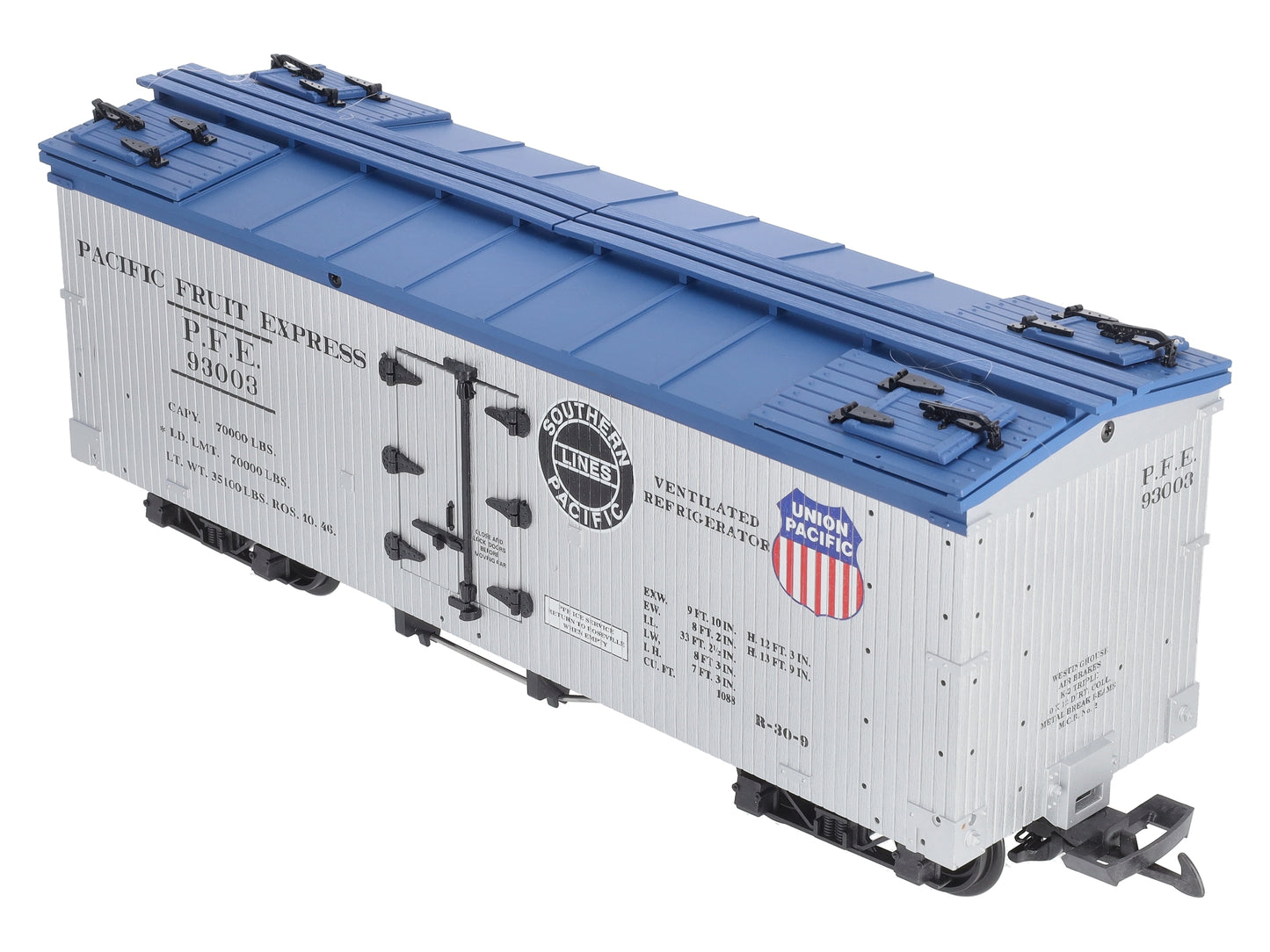 USA Trains R16004C G PFE SP/UP U.S. Refrigerator Cars (Silver/Blue) #93003