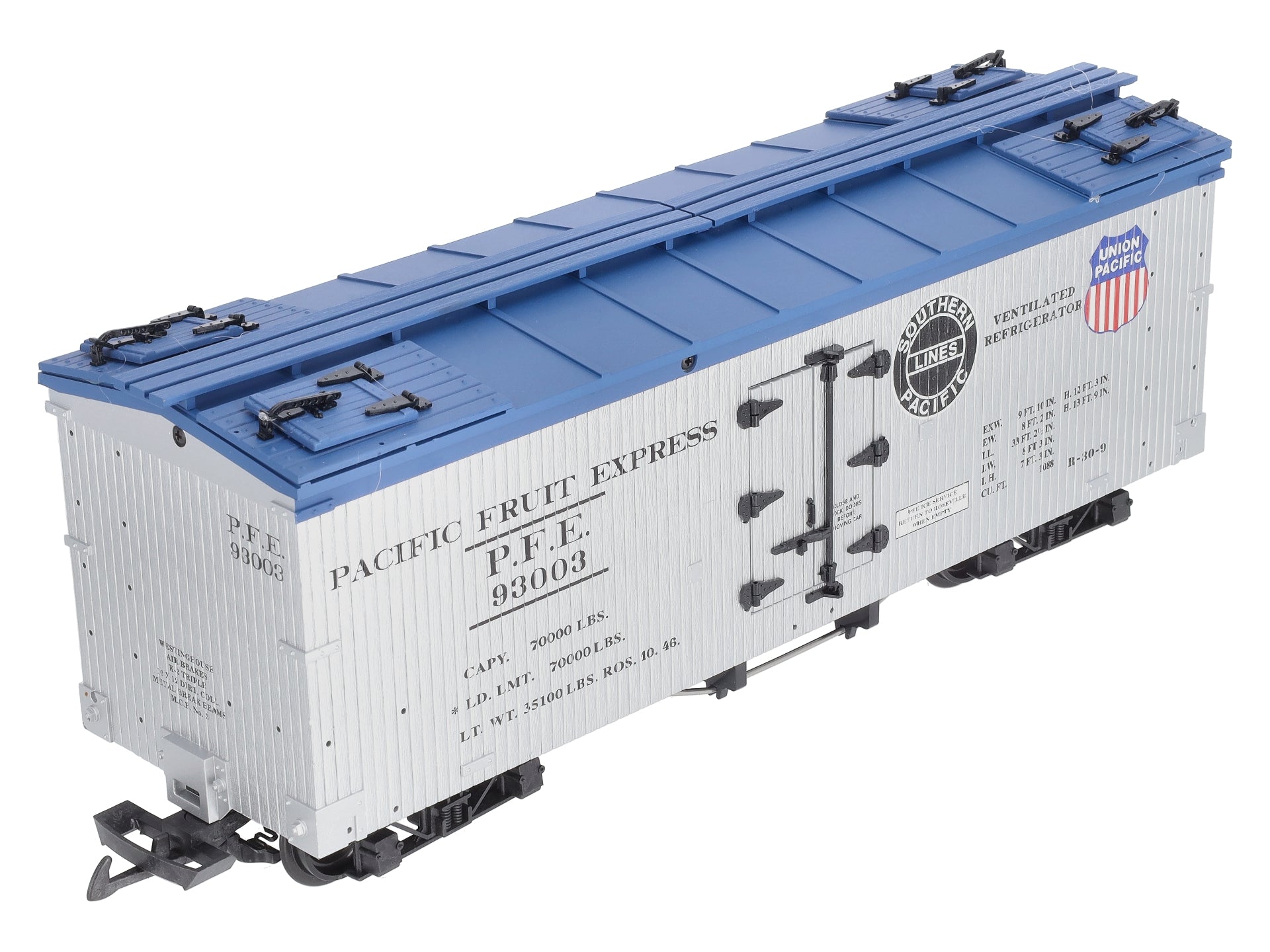 USA Trains R16004C G PFE SP/UP U.S. Refrigerator Cars (Silver/Blue) #93003
