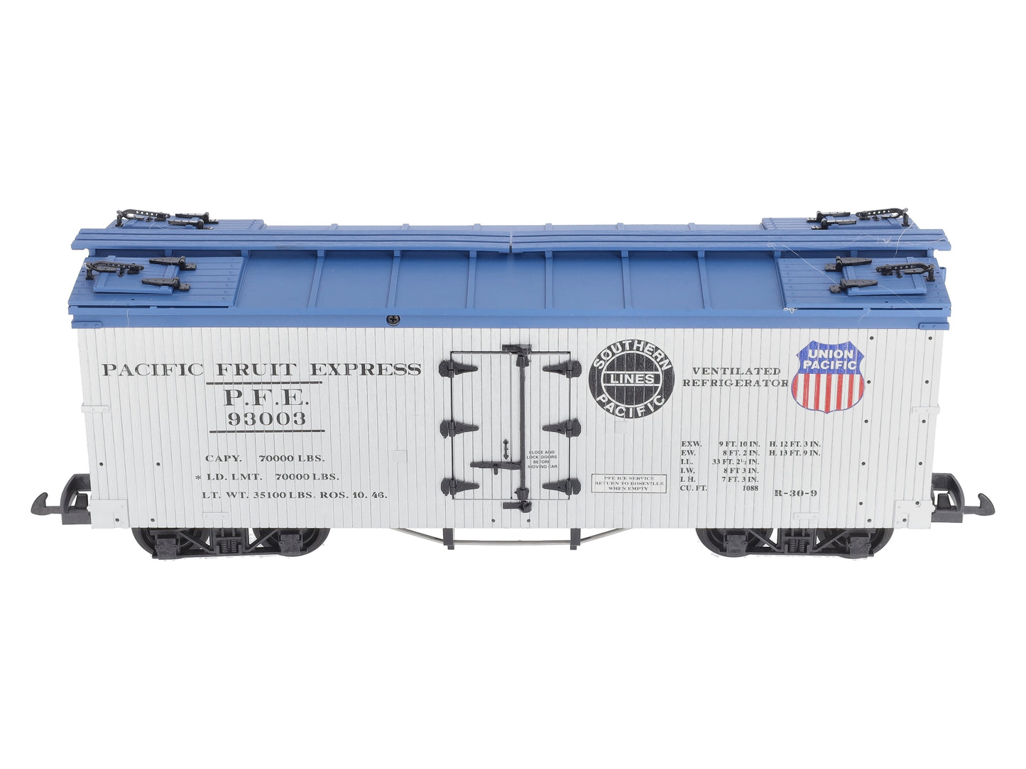 USA Trains R16004C G PFE SP/UP U.S. Refrigerator Cars (Silver/Blue) #93003