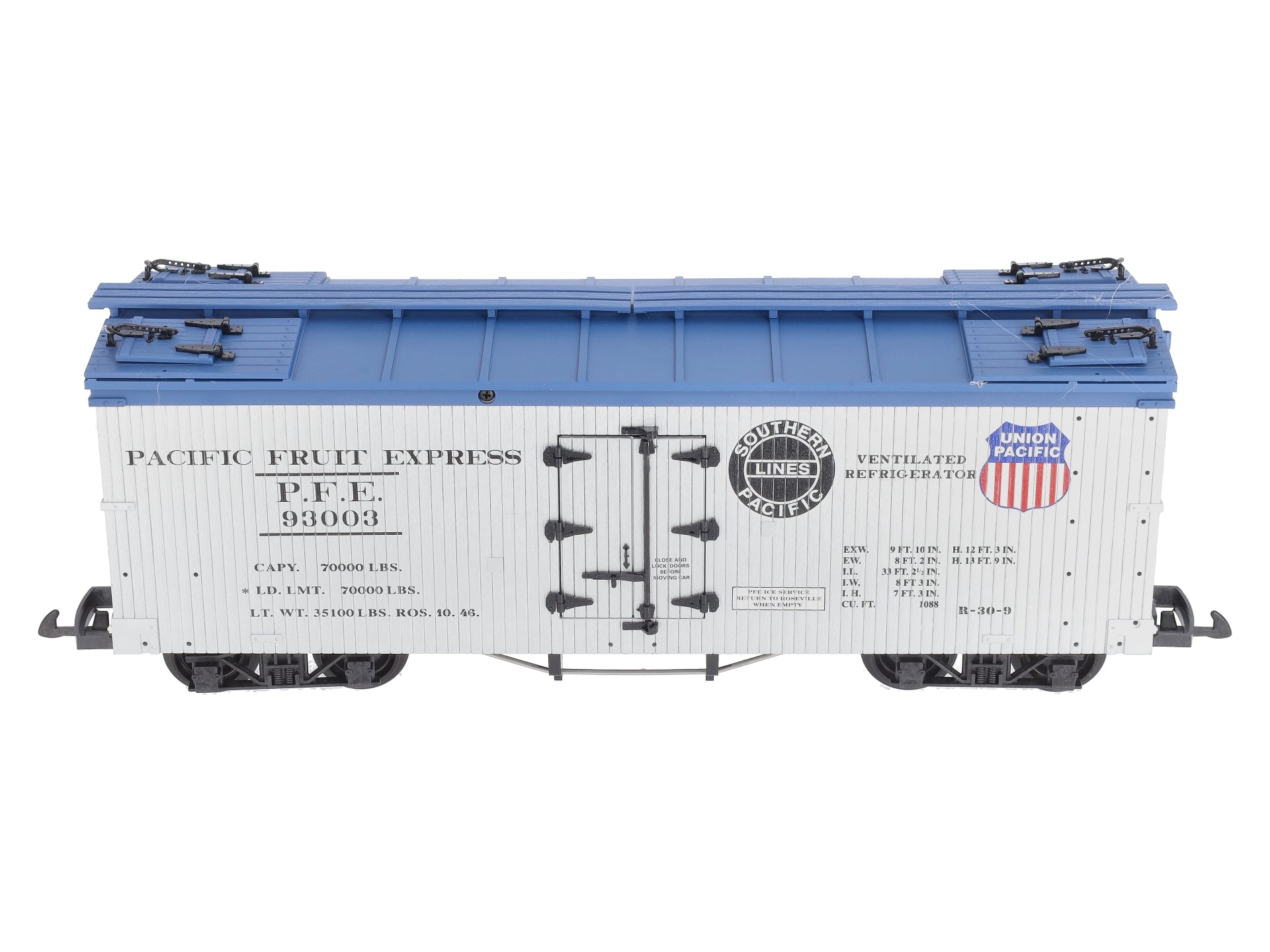 USA Trains R16004C G PFE SP/UP U.S. Refrigerator Cars (Silver/Blue) #93003