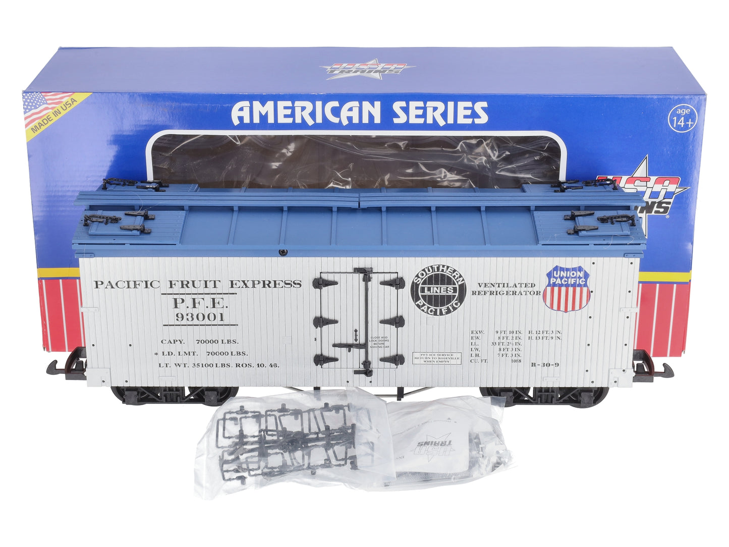 USA Trains R16004A G PFE SP/UP U.S. Refrigerator Cars (Silver/Blue) #93001